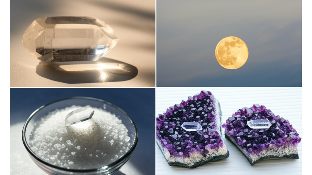 白水晶4種淨化法_日光_月光_海鹽_晶簇_能量恢復率大公開