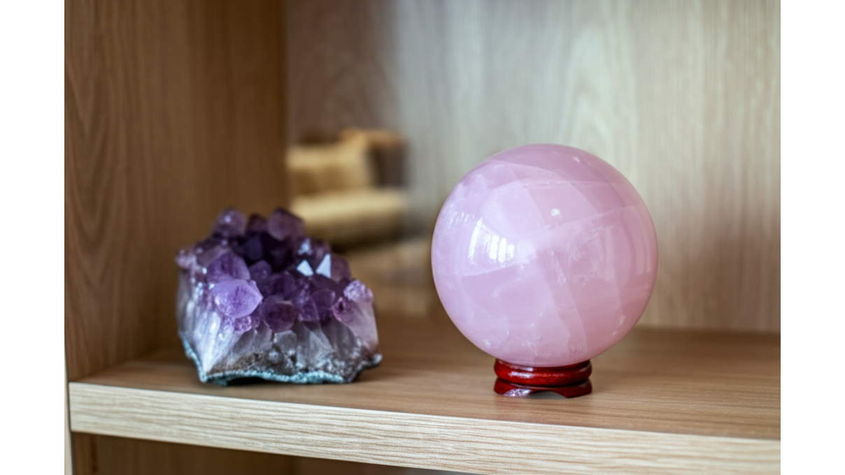粉晶球搭配水晶_紫水晶_白水晶協同效應_提升人際關係與工作效率15